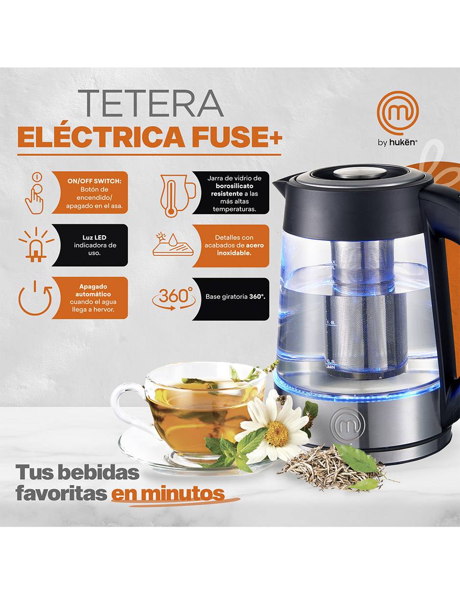 Tetera eléctrica Master Chef de vidrio borosilicato