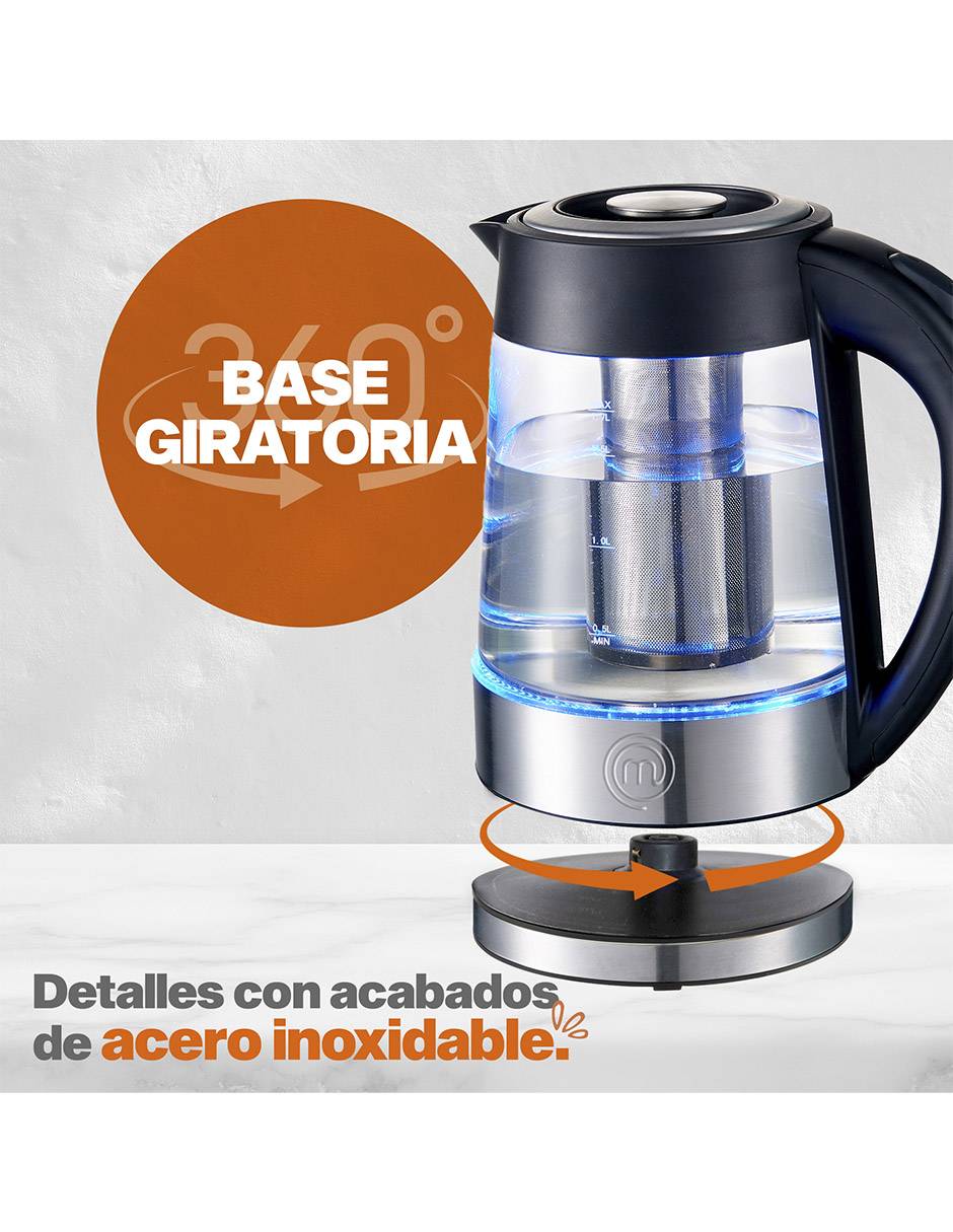 Tetera eléctrica Master Chef de vidrio borosilicato