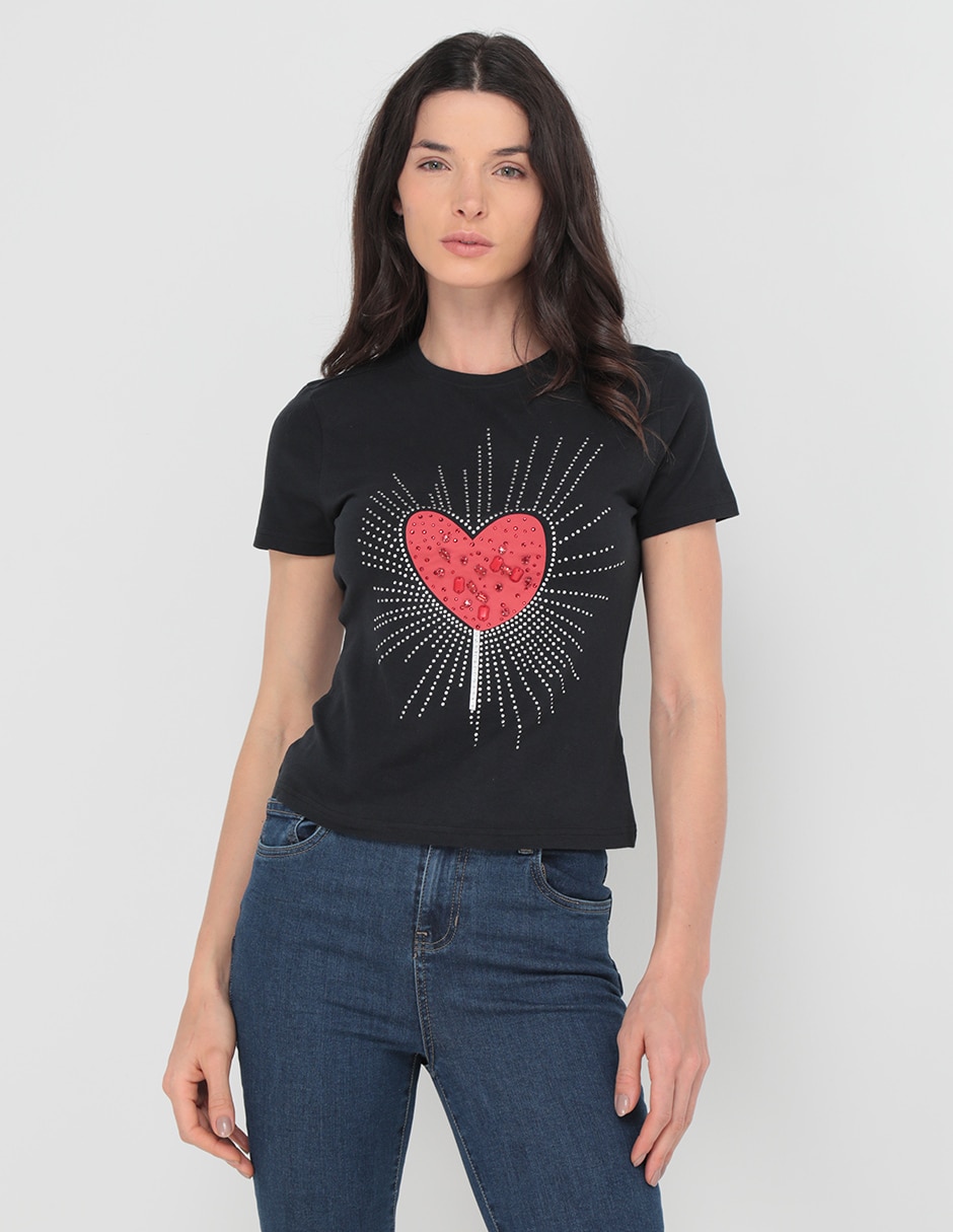 Playera manga corta Metropolis cuello redondo para mujer