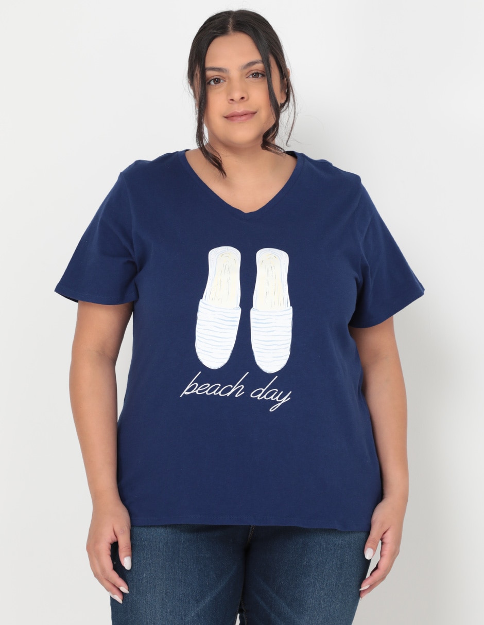 Playera manga corta Weekend Plus cuello v para mujer
