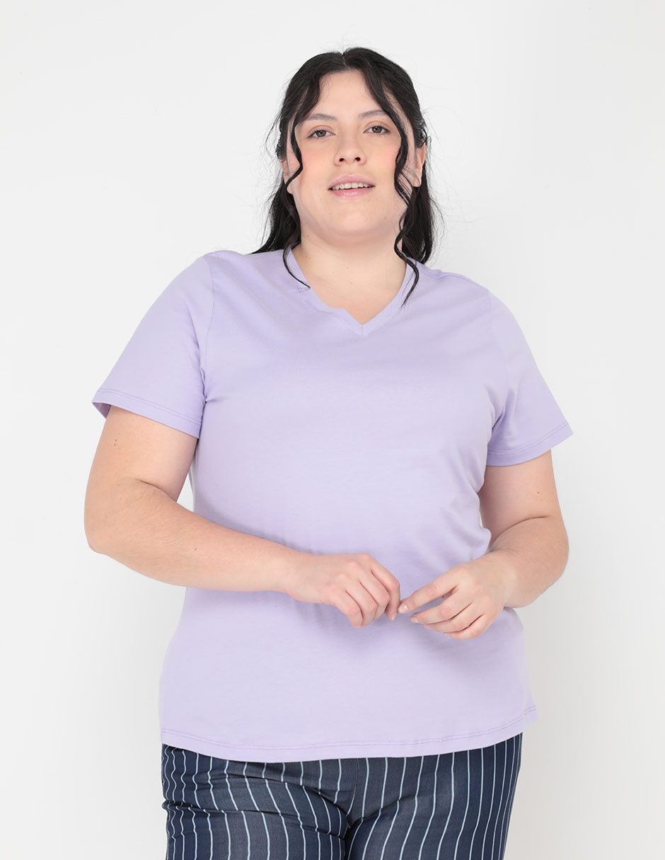 Playera manga corta cuello v para mujer 1