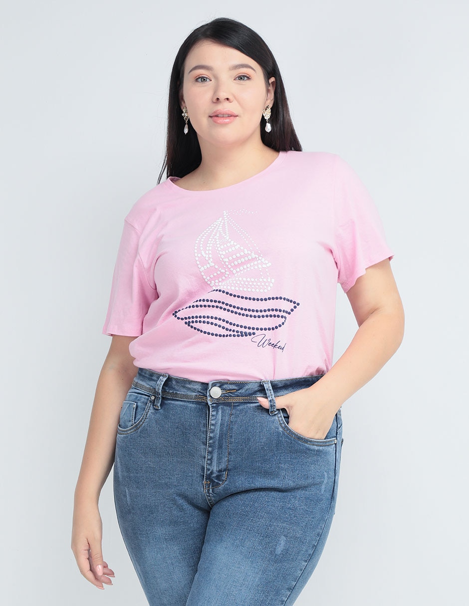 Playera manga corta Weekend Plus cuello ojal para mujer