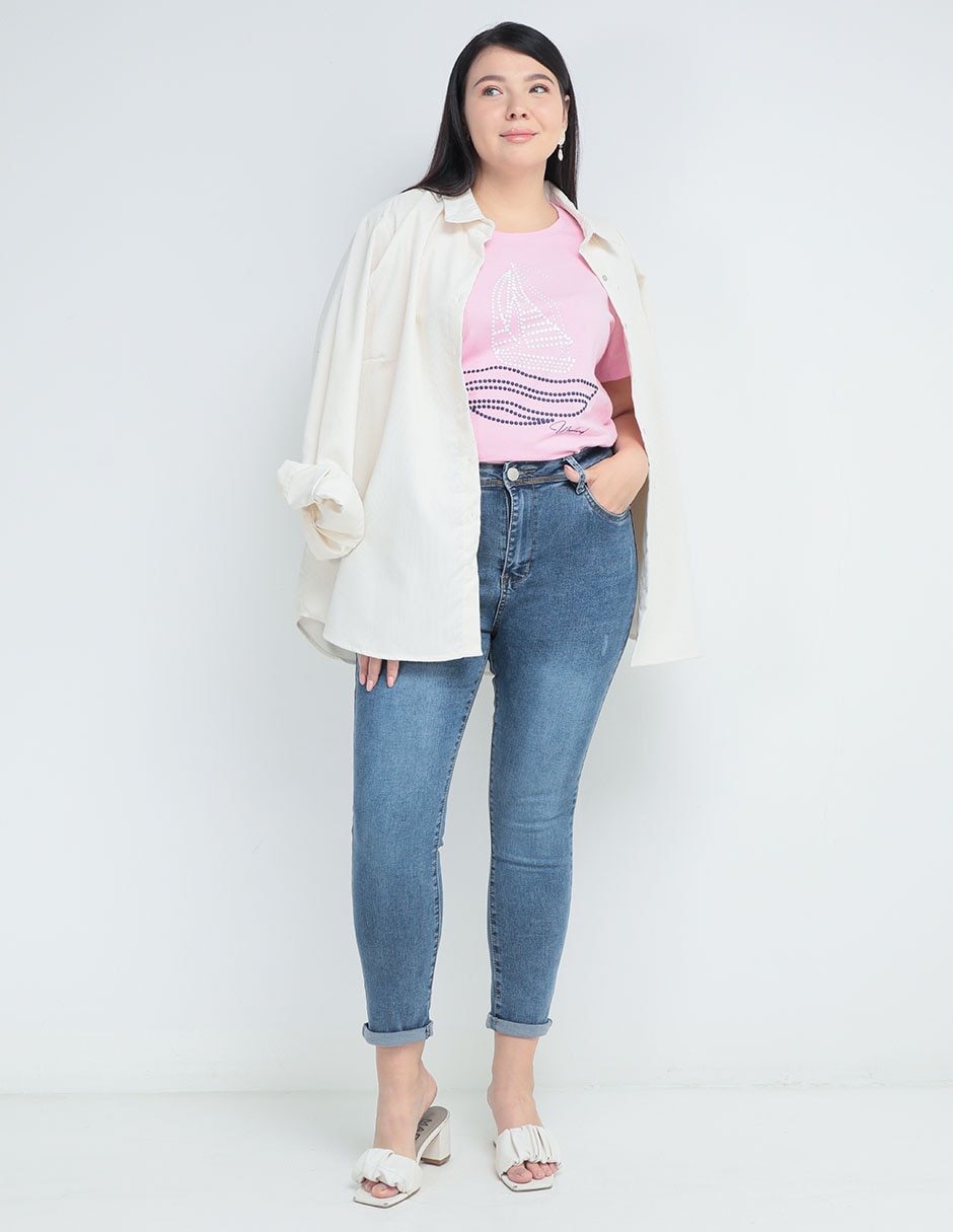 Playera manga corta Weekend Plus cuello ojal para mujer