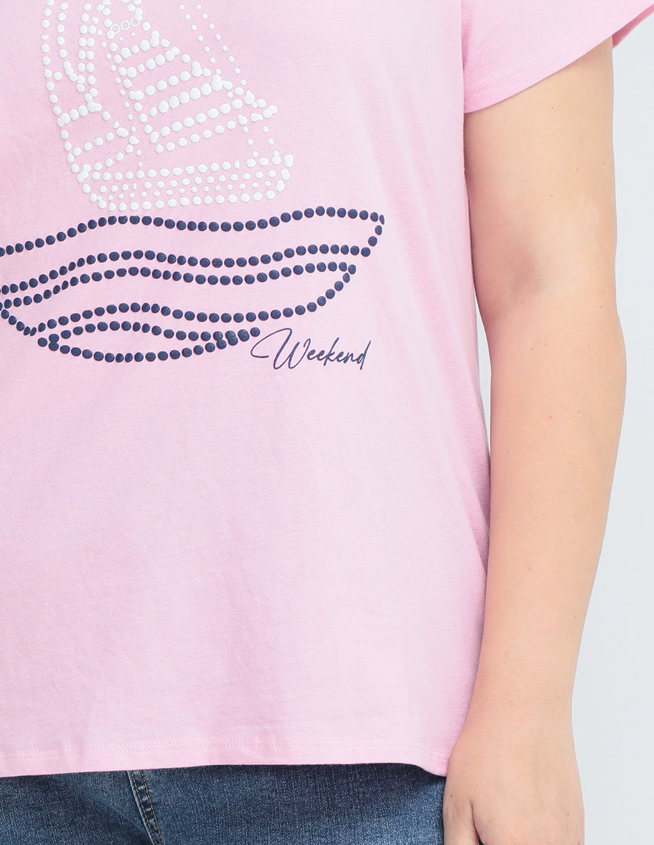 Playera manga corta Weekend Plus cuello ojal para mujer