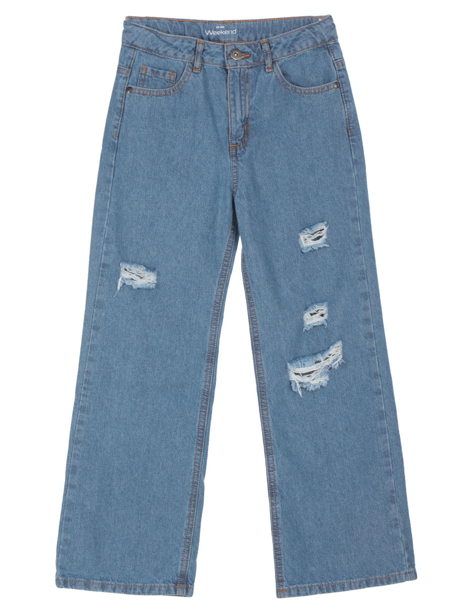 Jeans straight lavado destruido para niña 1