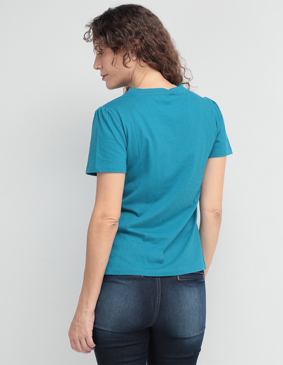Playera manga corta cuello simulado para mujer 2