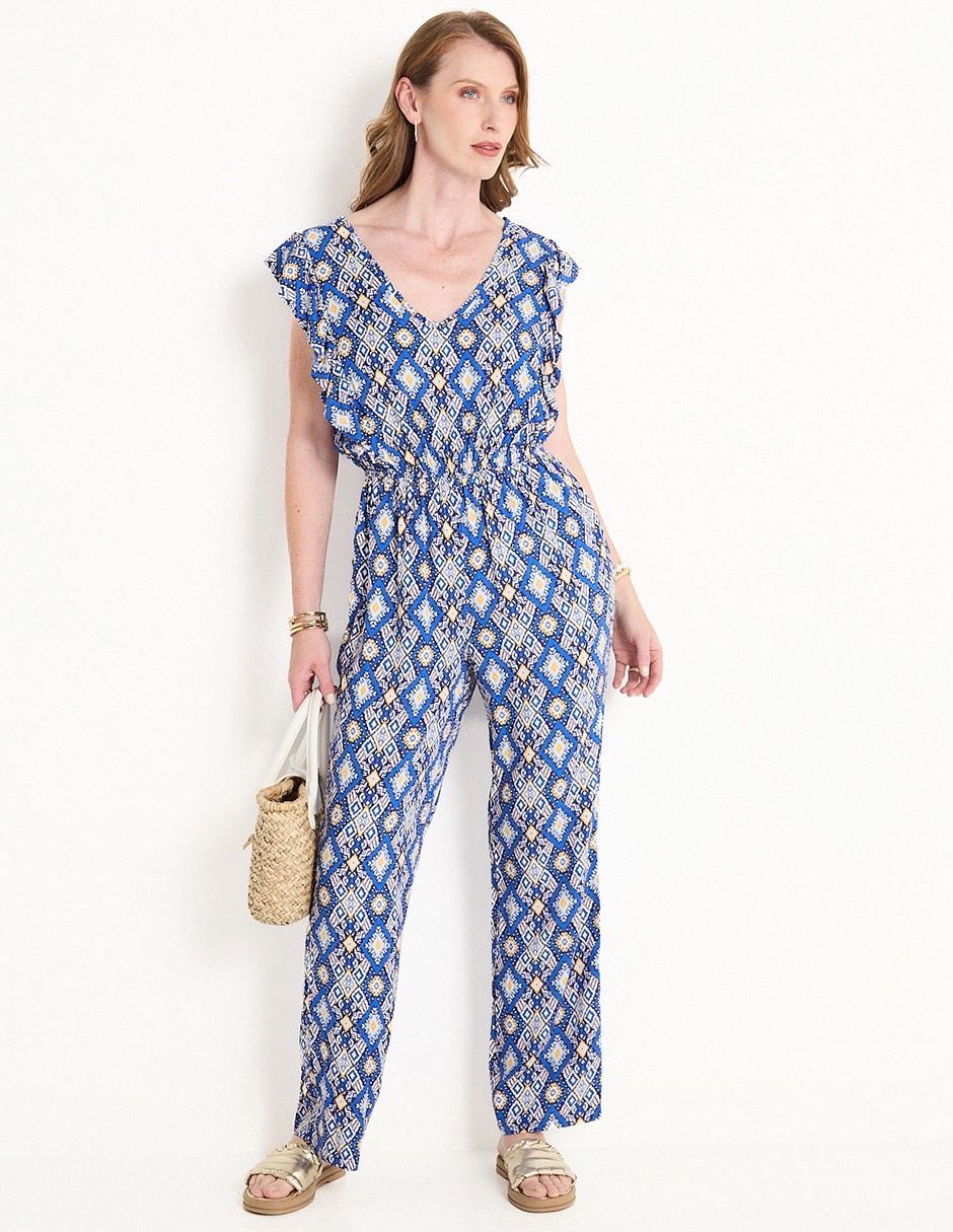 Jumpsuit de rayón estampado geométrico para mujer Jumpsuit de rayón estampado geométrico para mujer