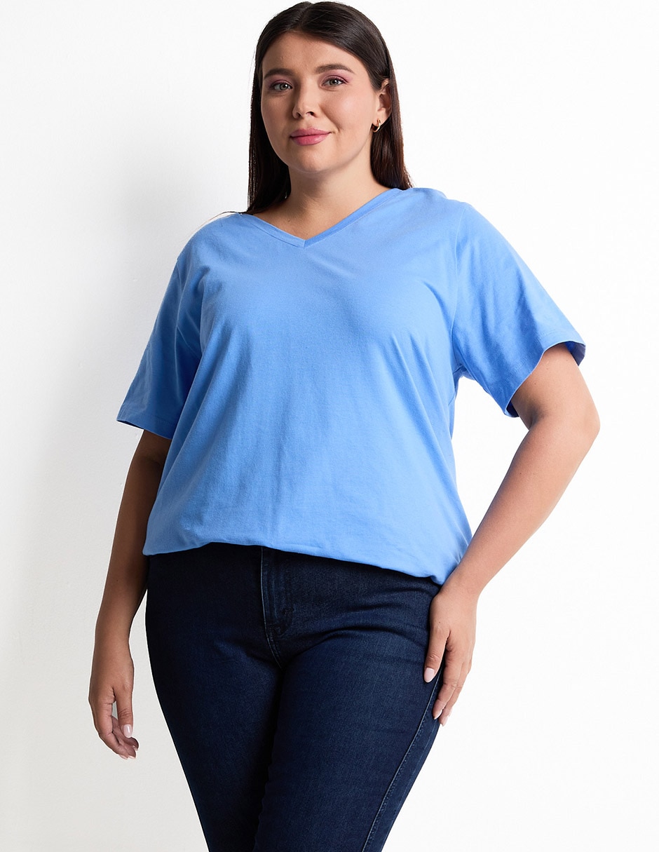 Playera manga corta cuello v mujer 1