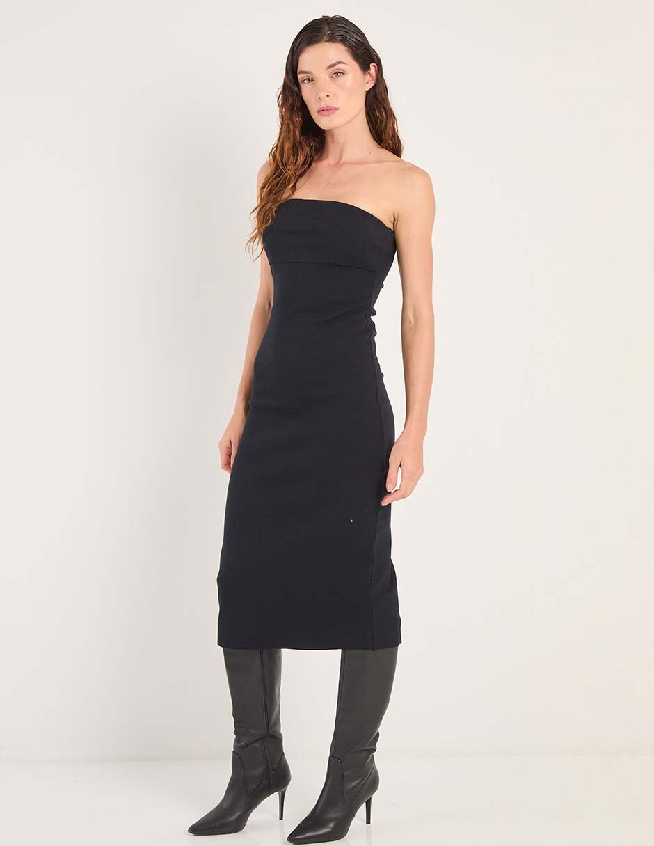 Vestido midi de fiesta escote Bardot 3