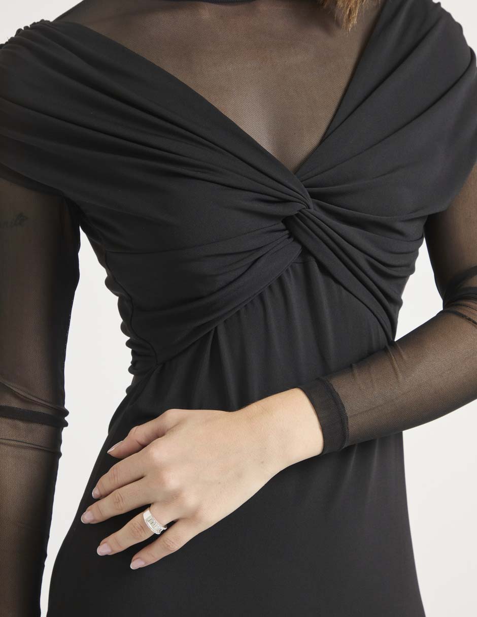 Vestido midi de fiesta escote Ilusión
