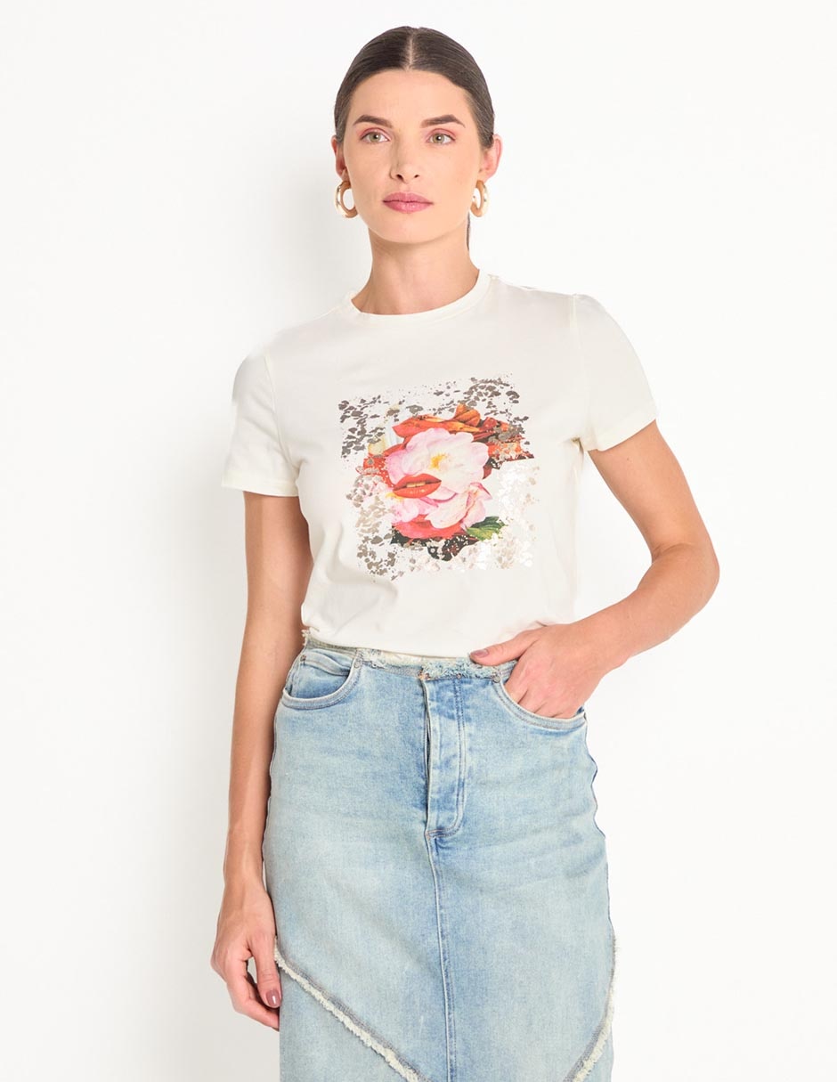Playera manga corta cuello redondo mujer