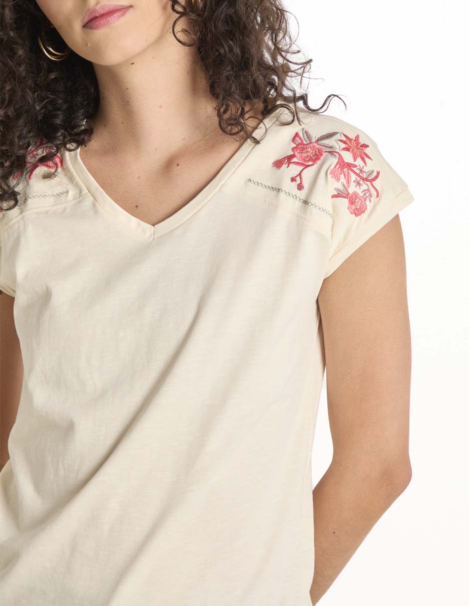Playera manga corta cuello V para mujer 4