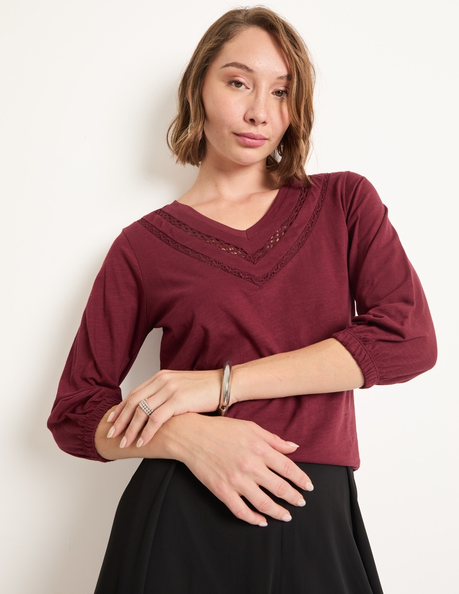 Playera manga 3/4 cuello v mujer 1