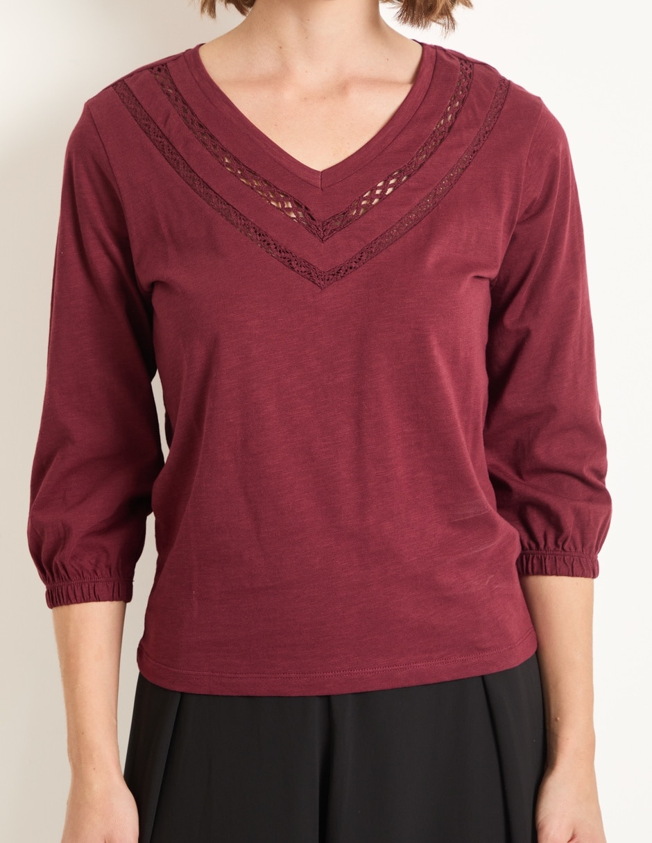 Playera manga 3/4 cuello v mujer 2