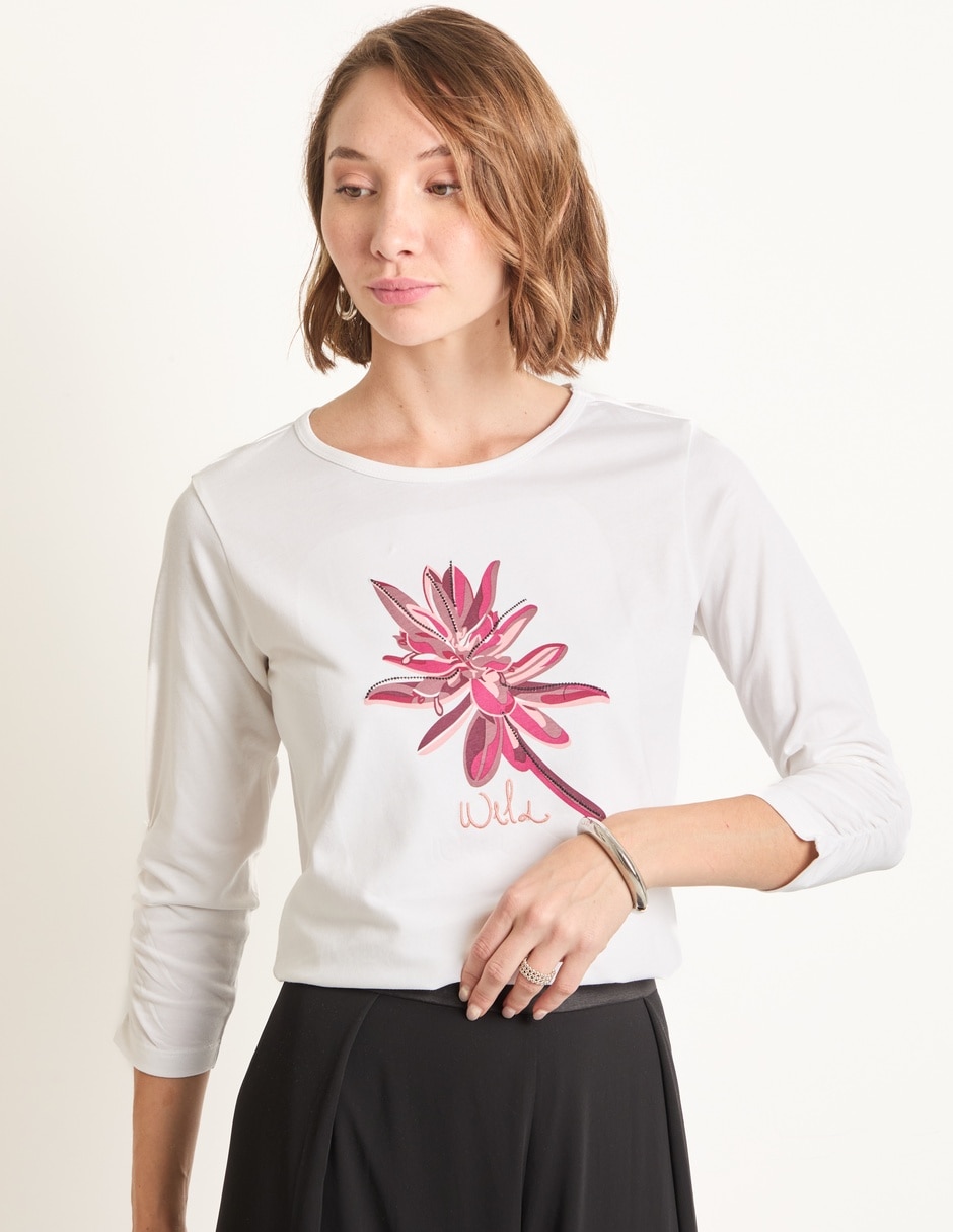 Playera manga 3/4 cuello redondo para mujer Playera manga 3/4 cuello redondo para mujer