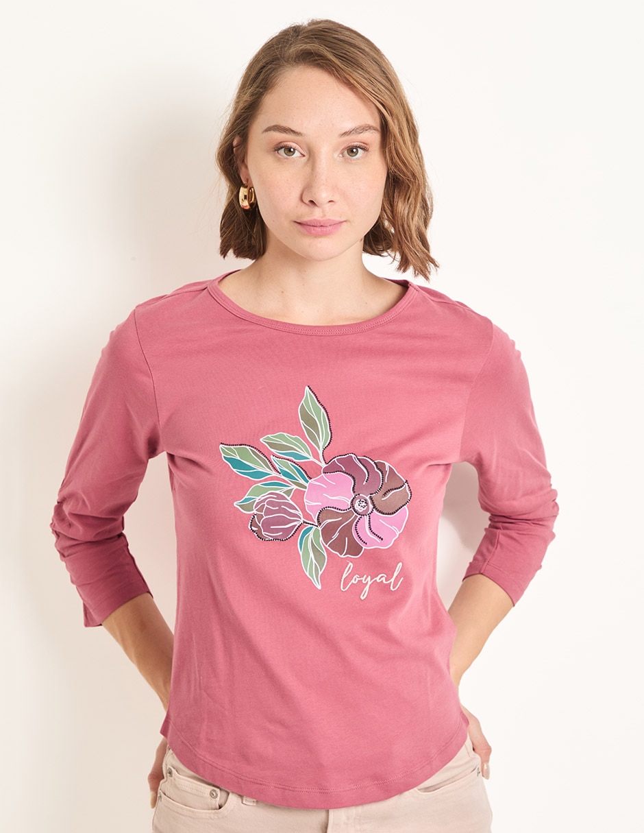 Playera manga 3/4 cuello redondo para mujer Playera manga 3/4 cuello redondo para mujer