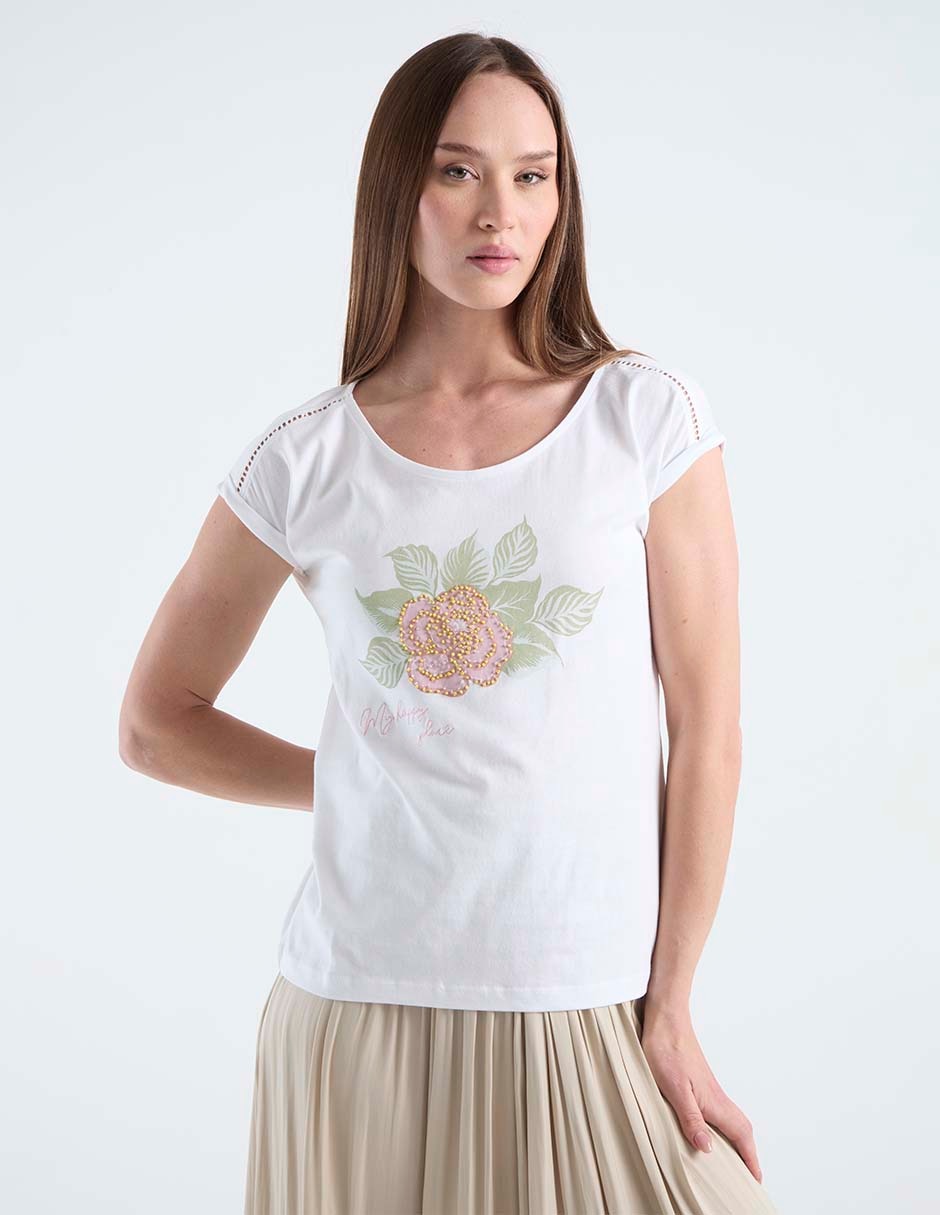 Playera manga corta cuello redondo para mujer