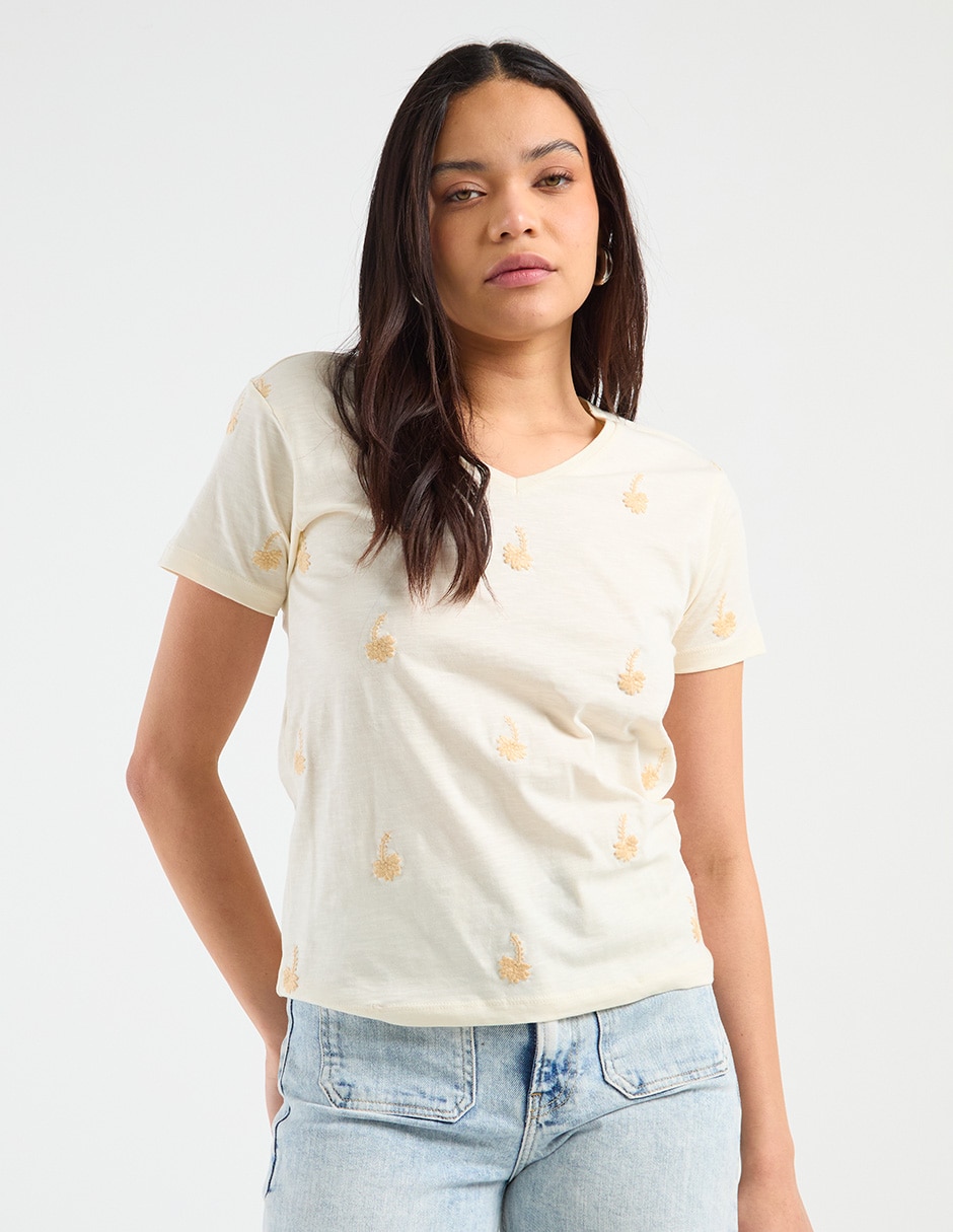 Playera manga corta Week By Weekend cuello v para mujer