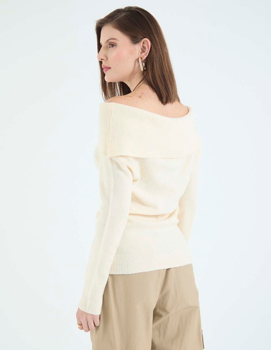 Suéter cuello bardot para mujer 4