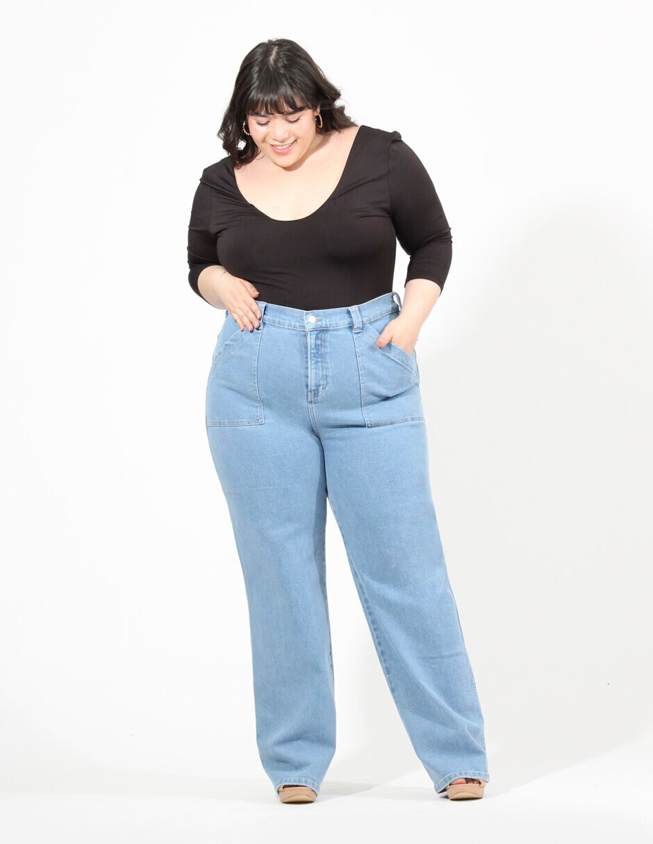 Jeans wide leg Oh Pomp corte cintura alta para mujer