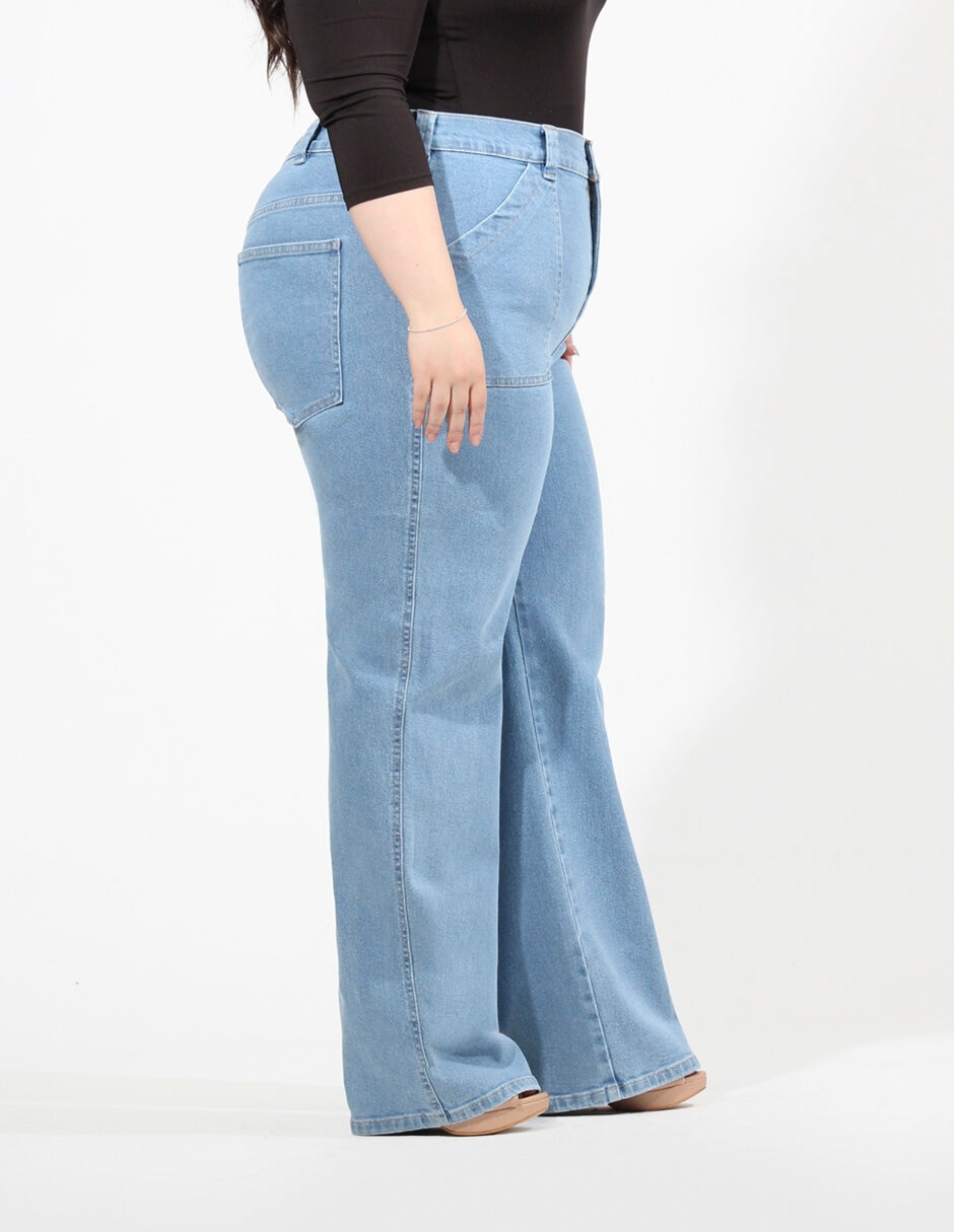 Jeans wide leg Oh Pomp corte cintura alta para mujer