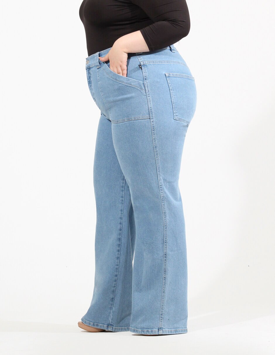 Jeans wide leg Oh Pomp corte cintura alta para mujer