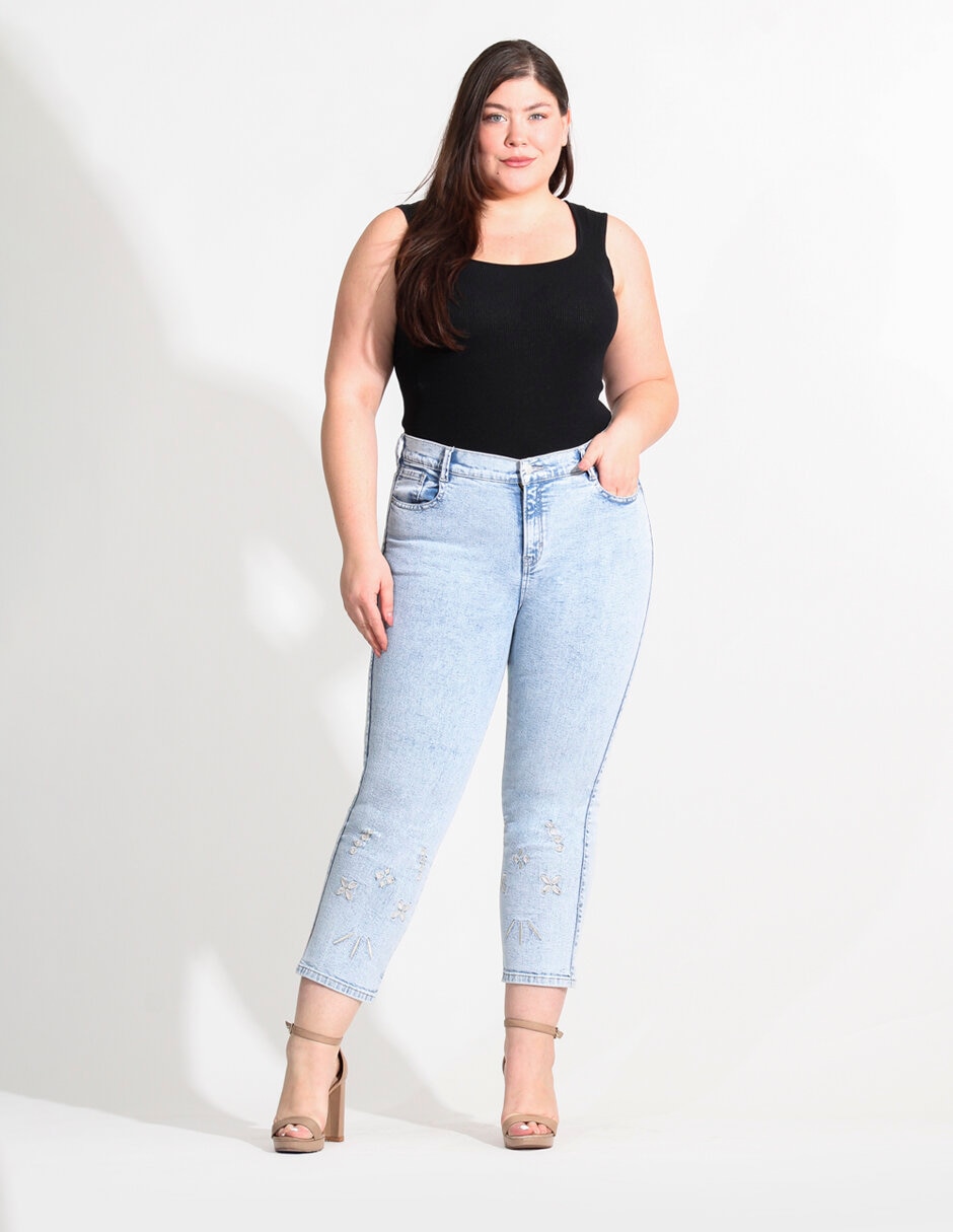 Jeans straigh corte cintura alta para mujer 4
