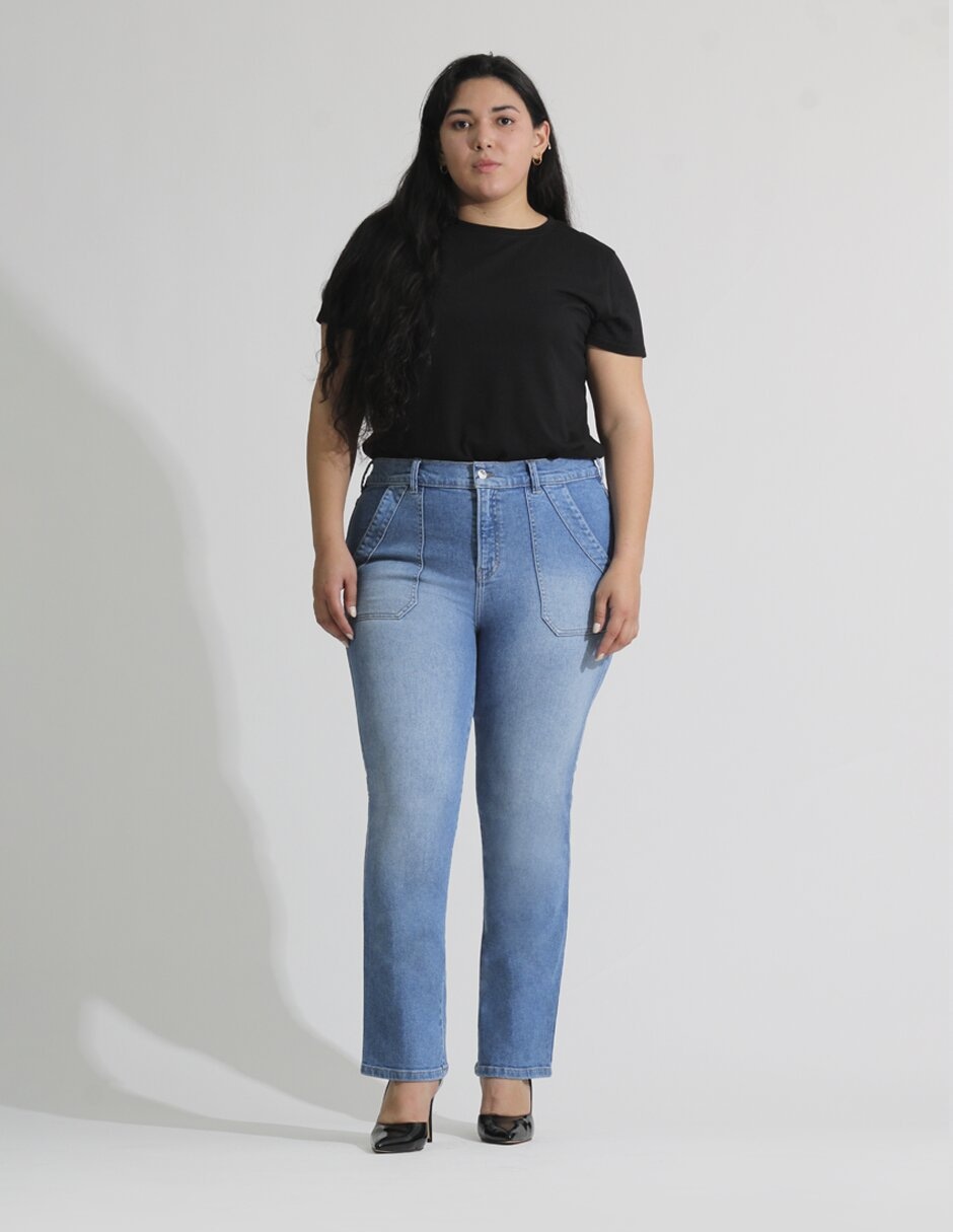 Jeans straight corte cintura para mujer 6