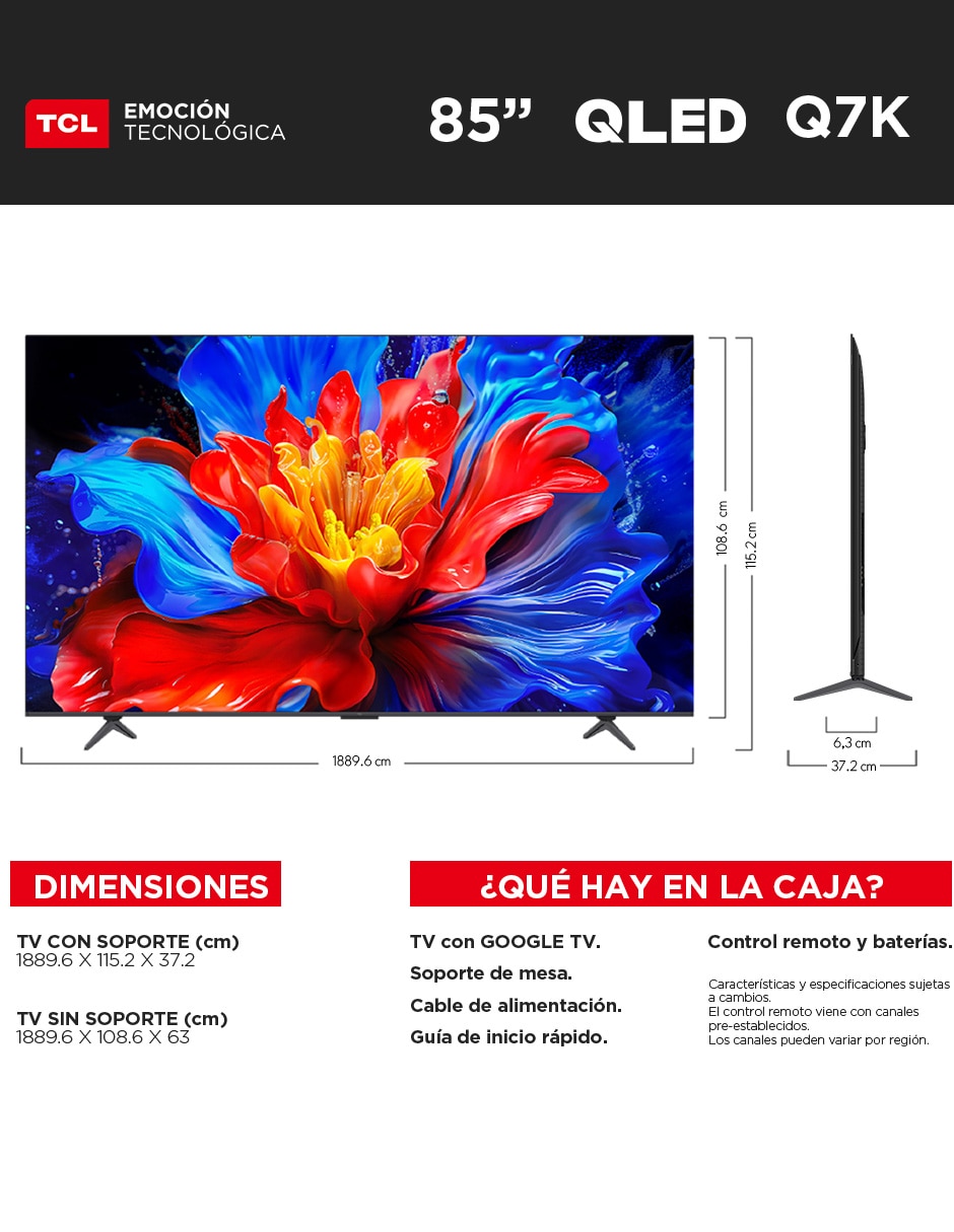 Pantalla qled de 85 pulgadas 4k/uhd 85q7k con google tv 10