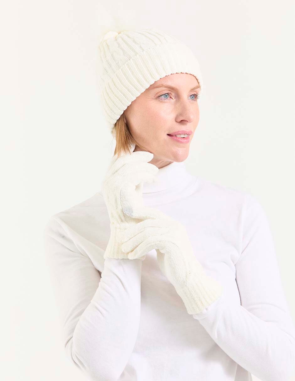 Set gorro - guantes Weekend estampado liso de mujer