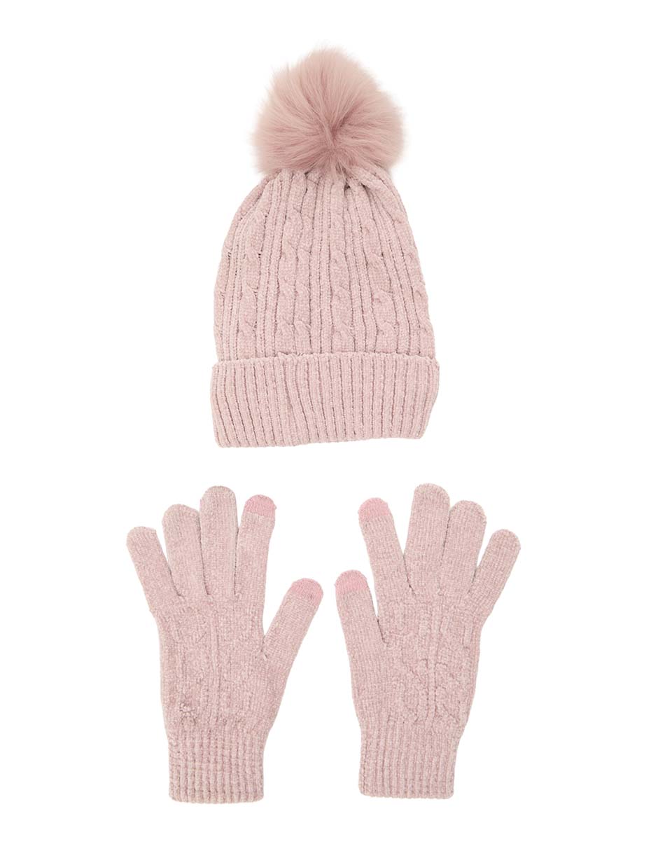 Set gorro - guantes estampado liso de mujer