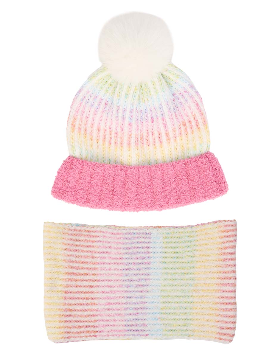 Set bufanda y gorro estampado bloques de color con pompón de niña 2