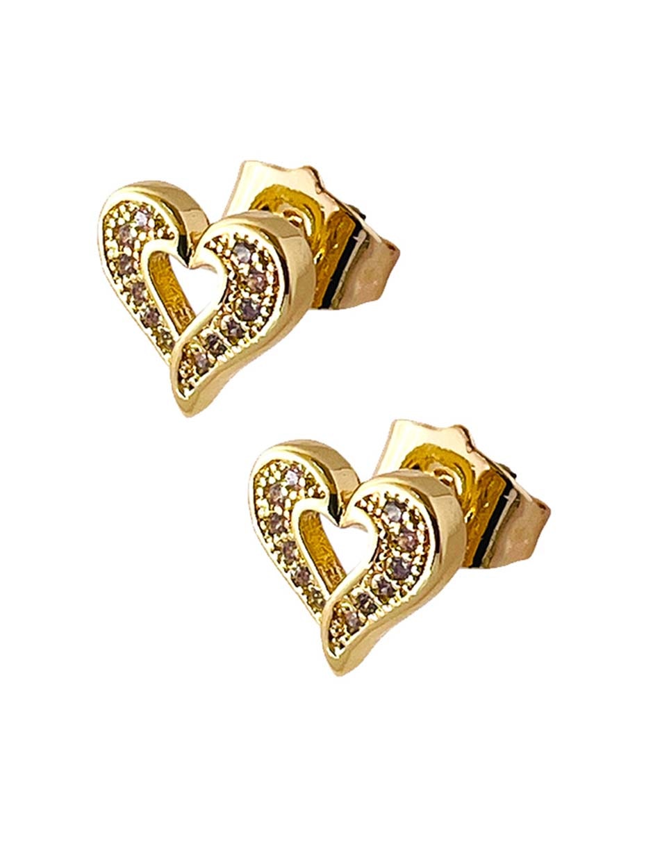 Aretes de corazón con acabado baño de oro 14 K 3