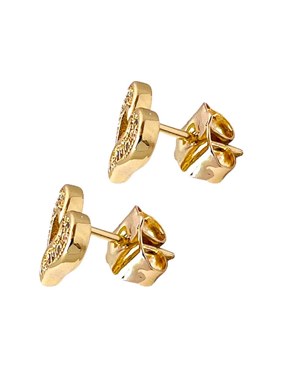 Aretes de corazón con acabado baño de oro 14 K 4