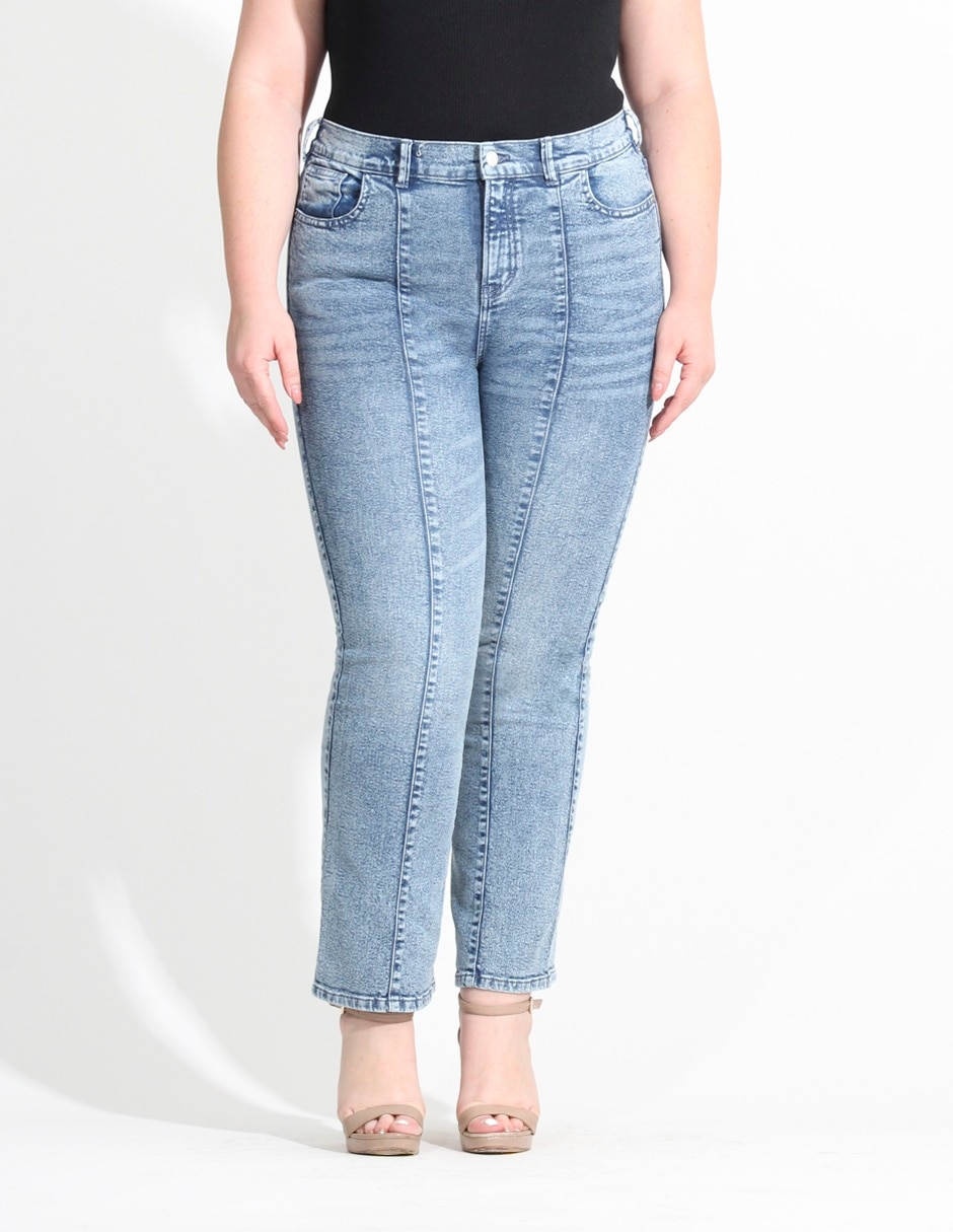 Jeans straight Oh Pomp corte cintura alta para mujer