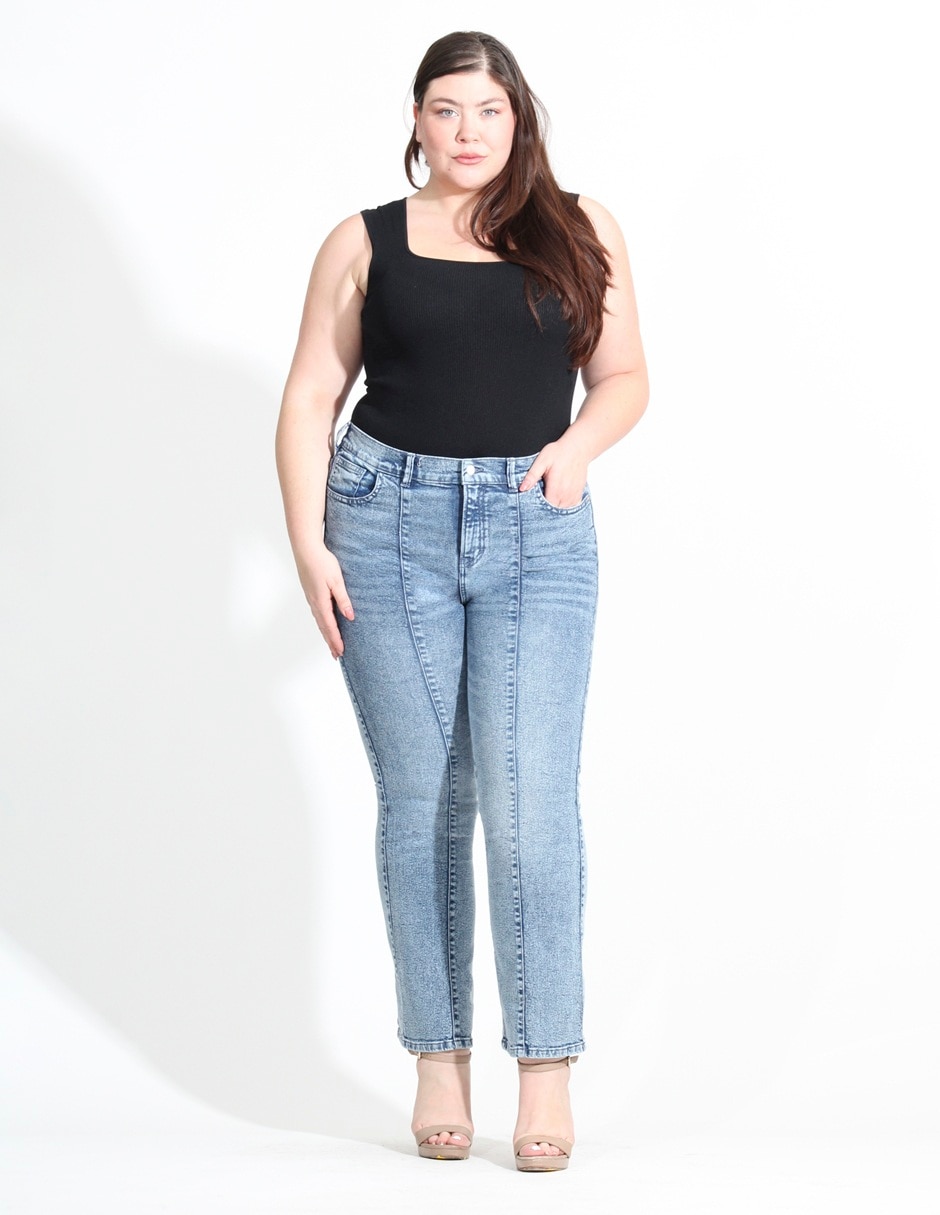 Jeans straight Oh Pomp corte cintura alta para mujer
