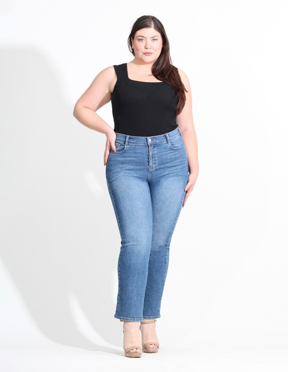 Jeans straight Oh Pomp corte cintura alta para mujer