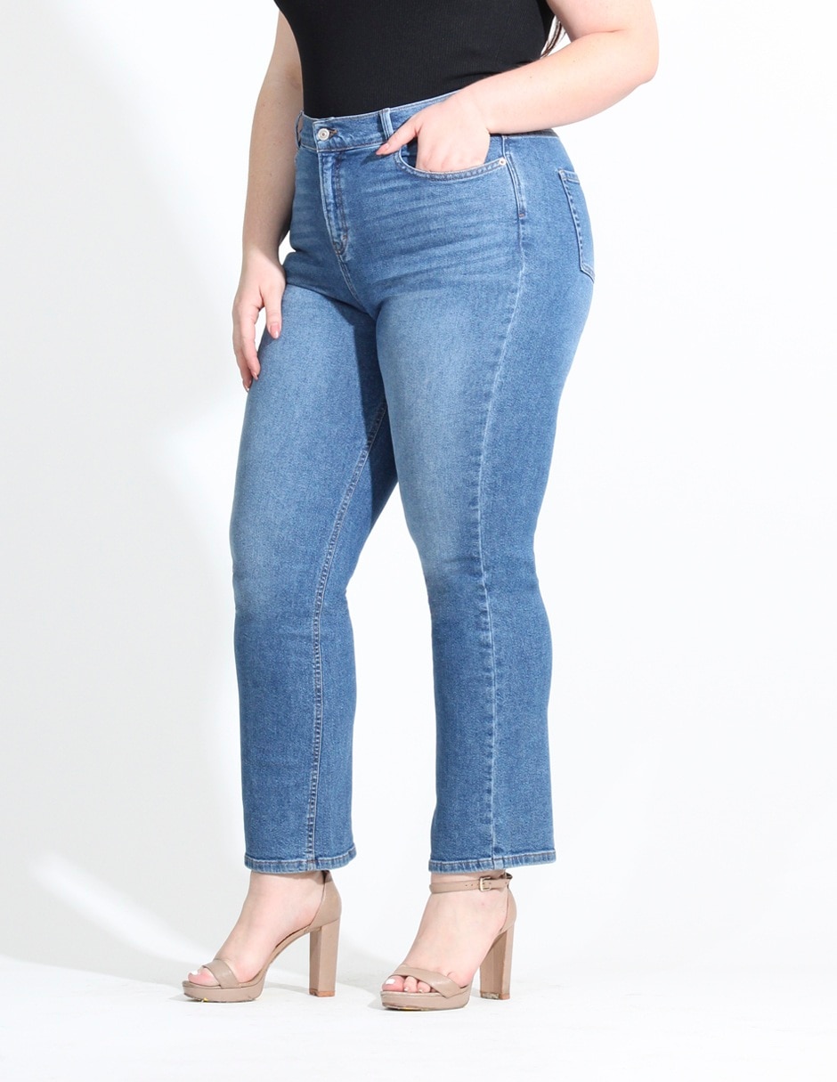 Jeans straight Oh Pomp corte cintura alta para mujer