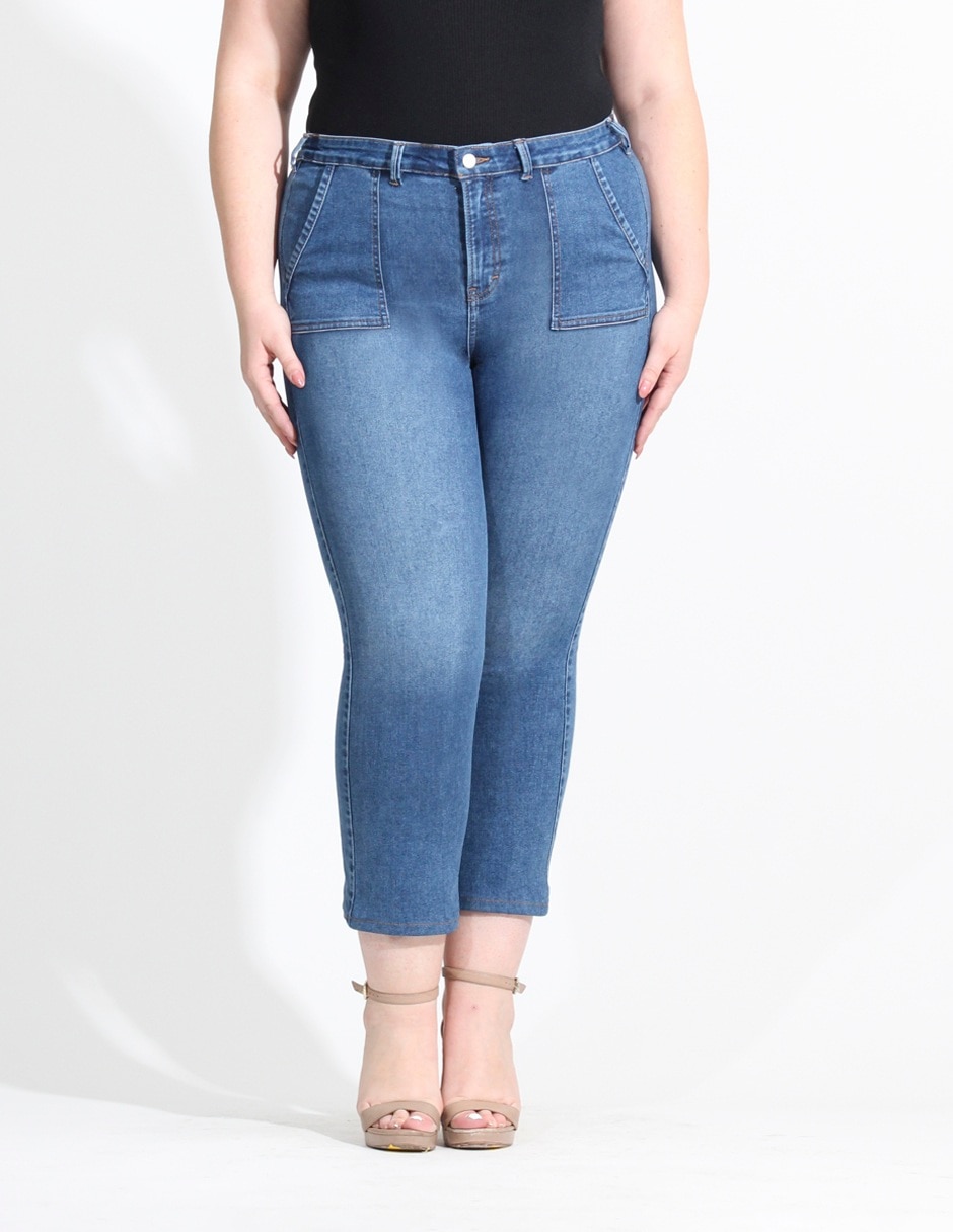 Jeans capri straight corte cintura alta para mujer