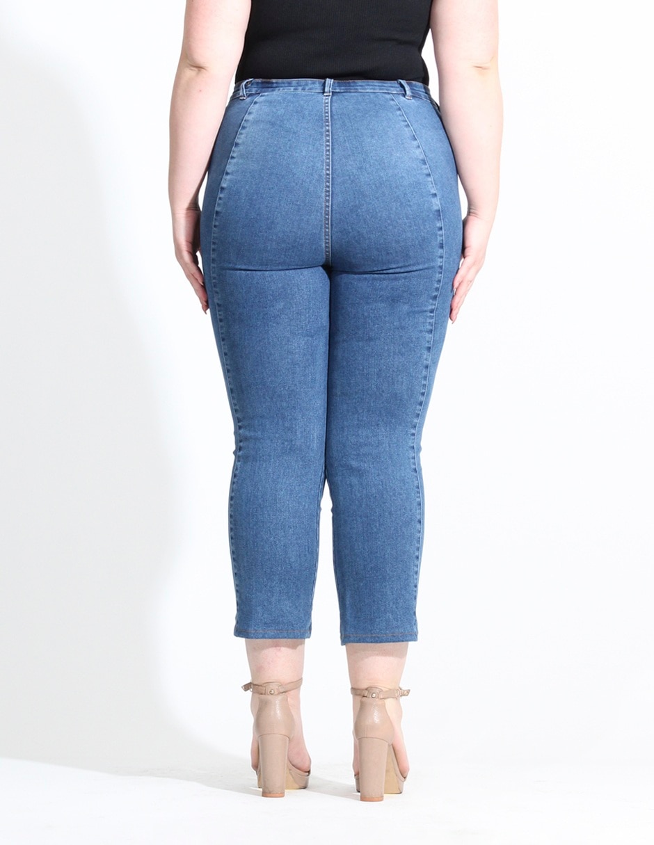 Jeans capri straight corte cintura alta para mujer 2