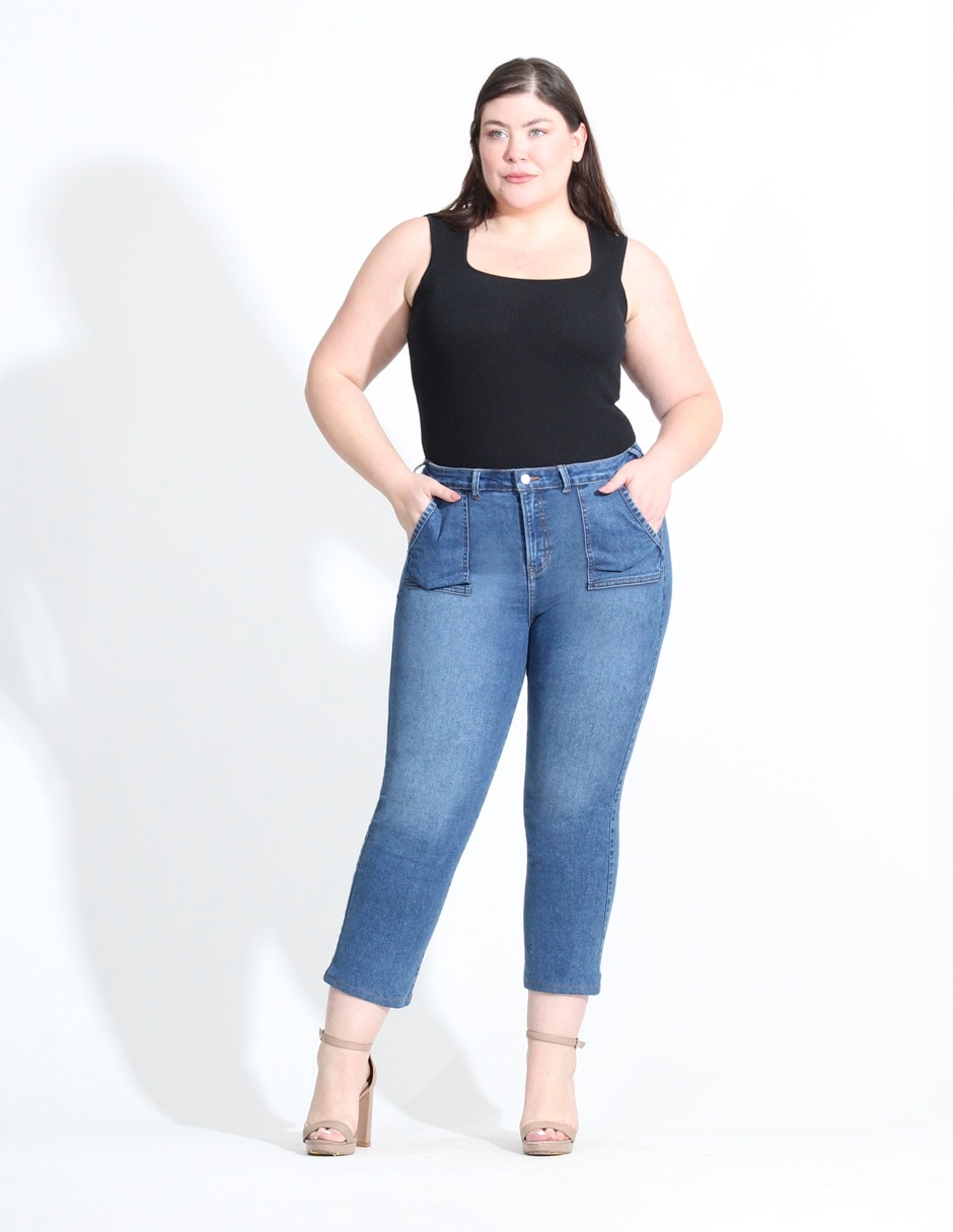 Jeans capri straight corte cintura alta para mujer 3