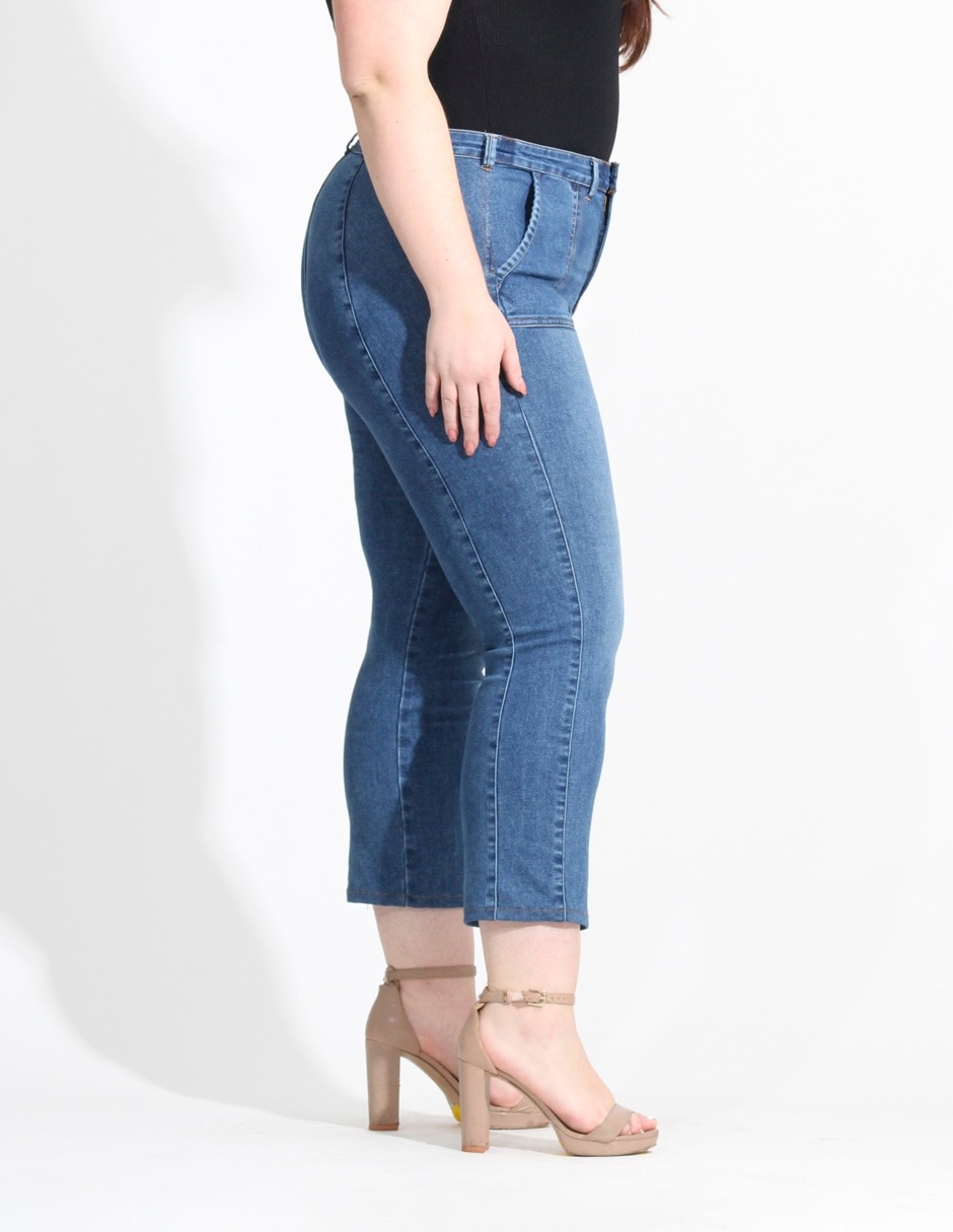 Jeans capri straight corte cintura alta para mujer 4