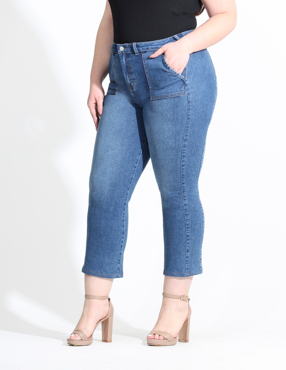 Jeans capri straight corte cintura alta para mujer 5