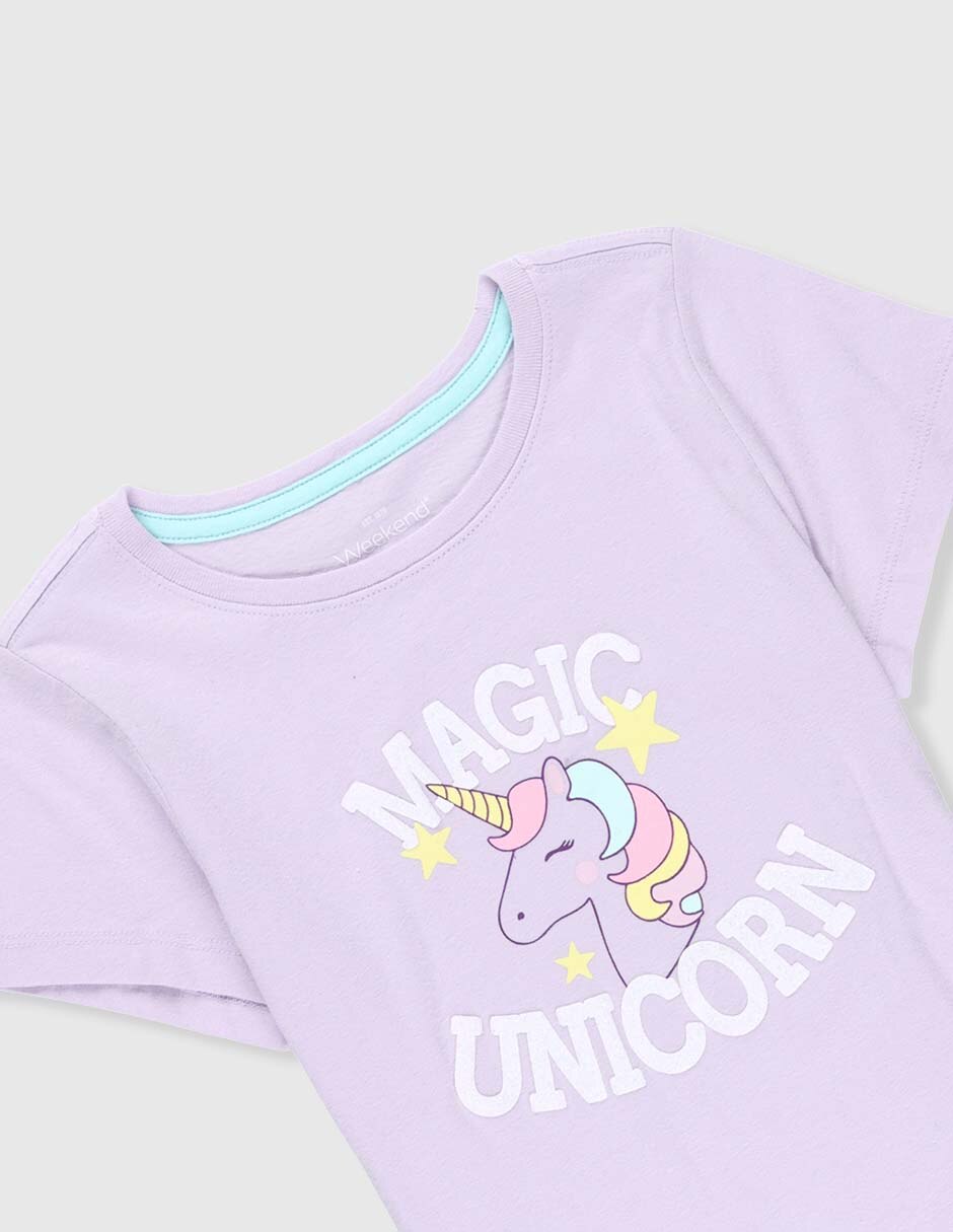 Playera Weekend Unicornio manga corta para niña