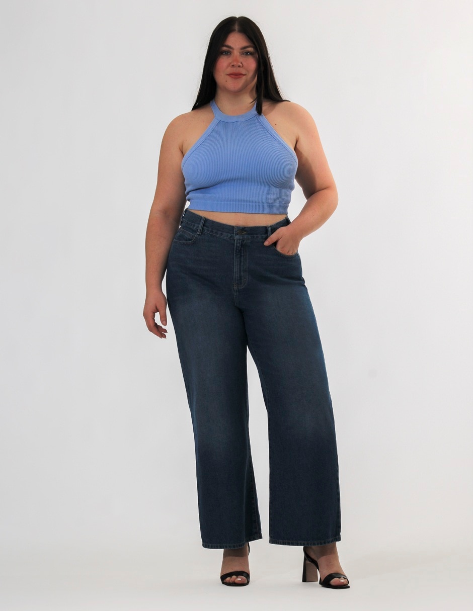 Jeans wide leg corte cintura alta para mujer 4