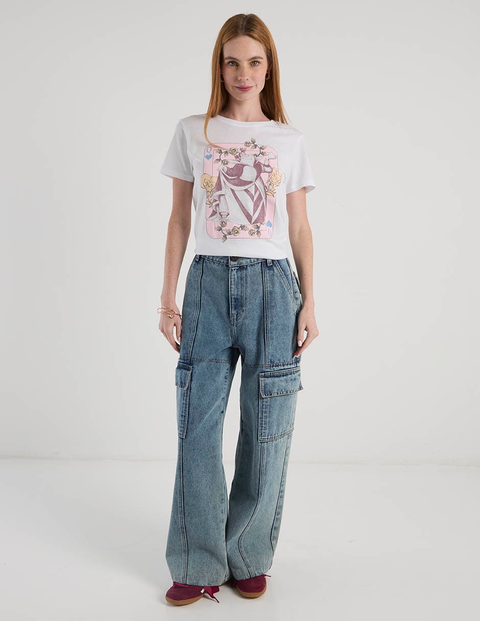 Playera manga corta Disney Alice In Wonderland cuello redondo para mujer