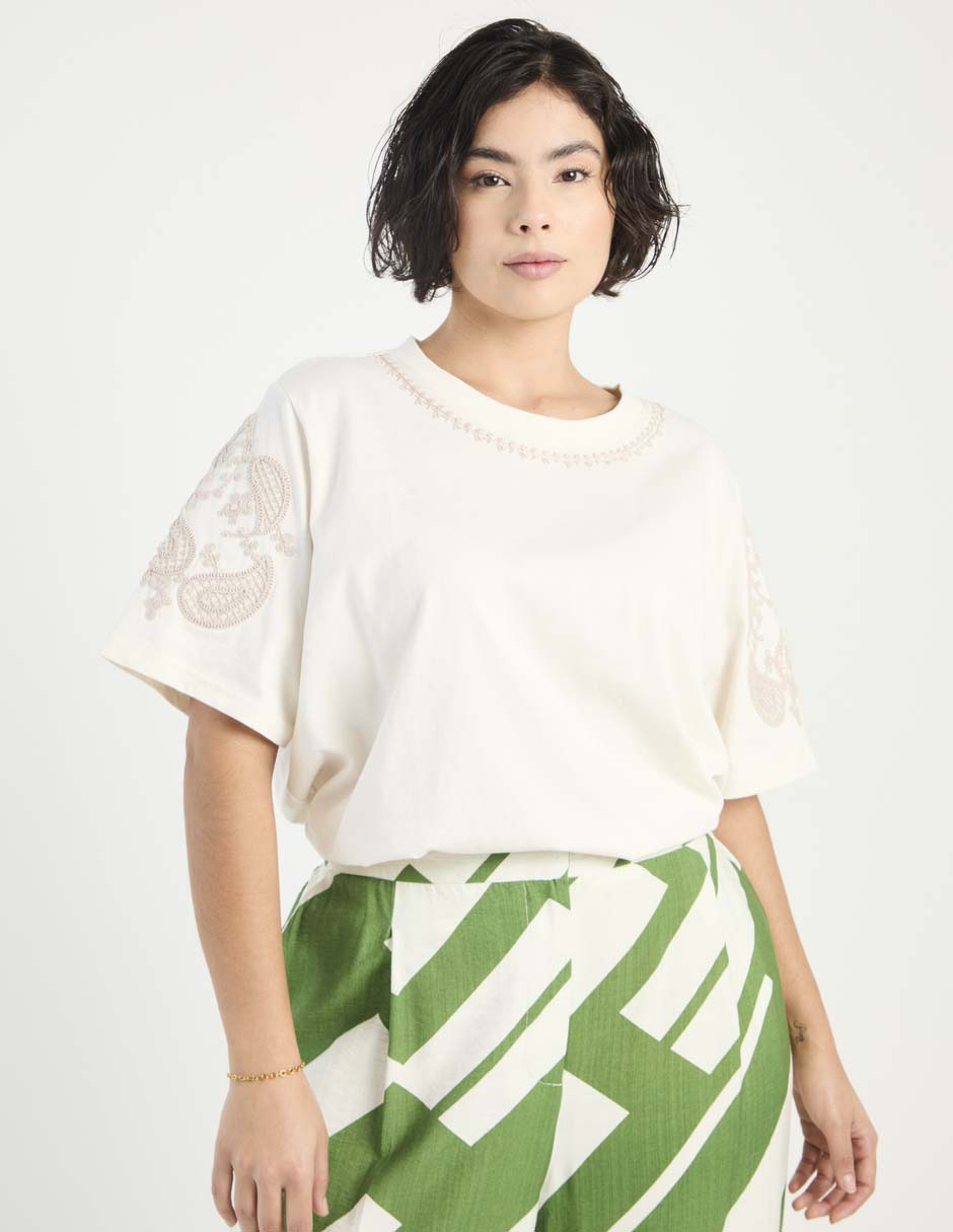 Playera manga al codo cuello redondo para mujer Playera manga al codo cuello redondo para mujer