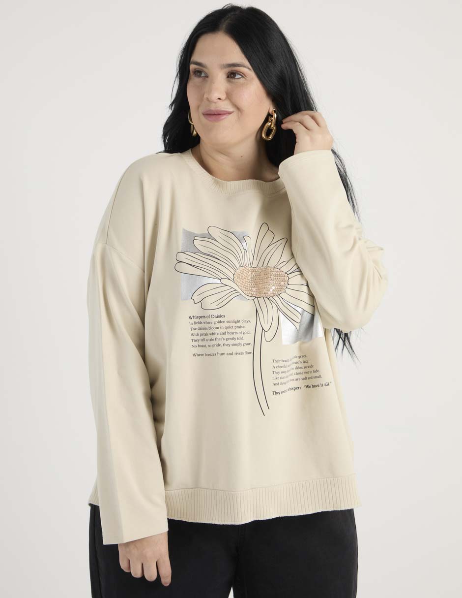 Playera manga larga Contempo Plus cuello redondo para mujer