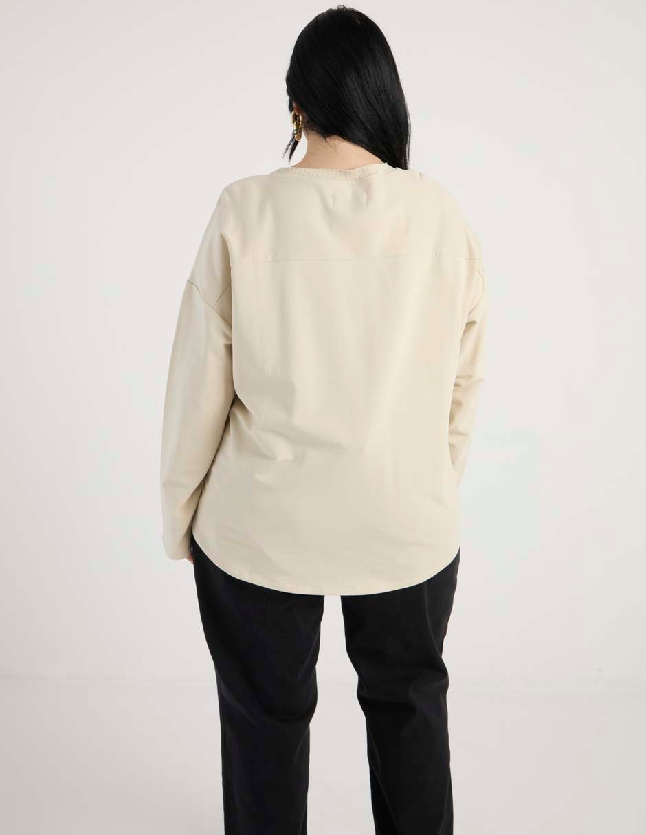 Playera manga larga Contempo Plus cuello redondo para mujer