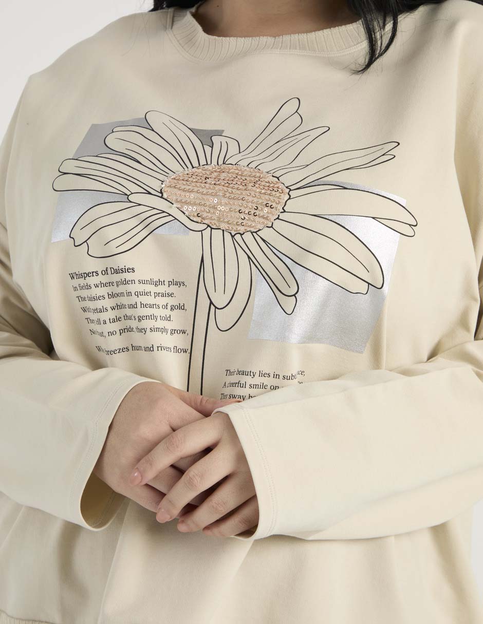 Playera manga larga Contempo Plus cuello redondo para mujer